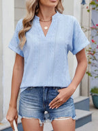 Eyelet Notched Short Sleeve Top (2)