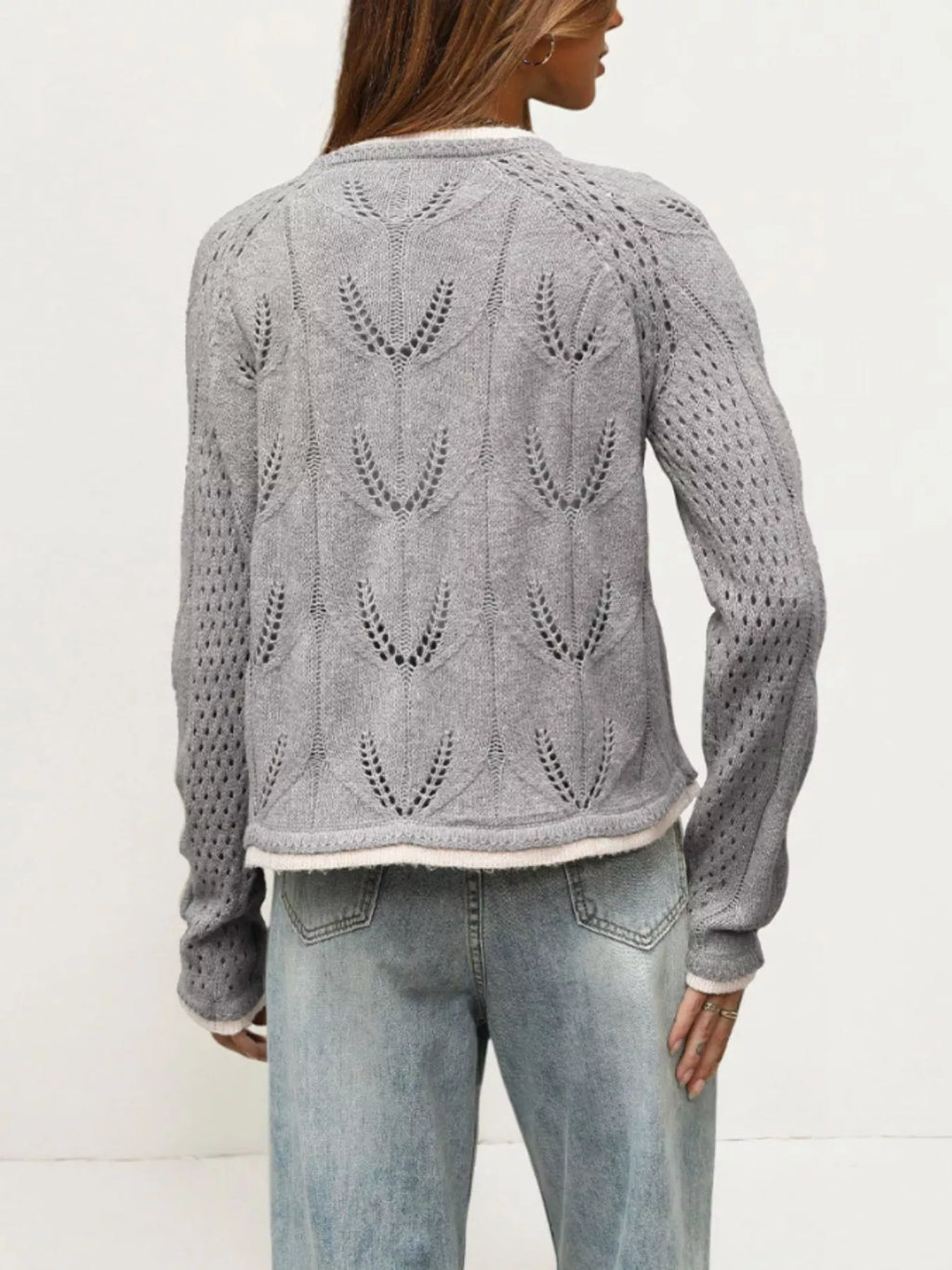 Hollow-out Knit Button-down Cardigan (9)