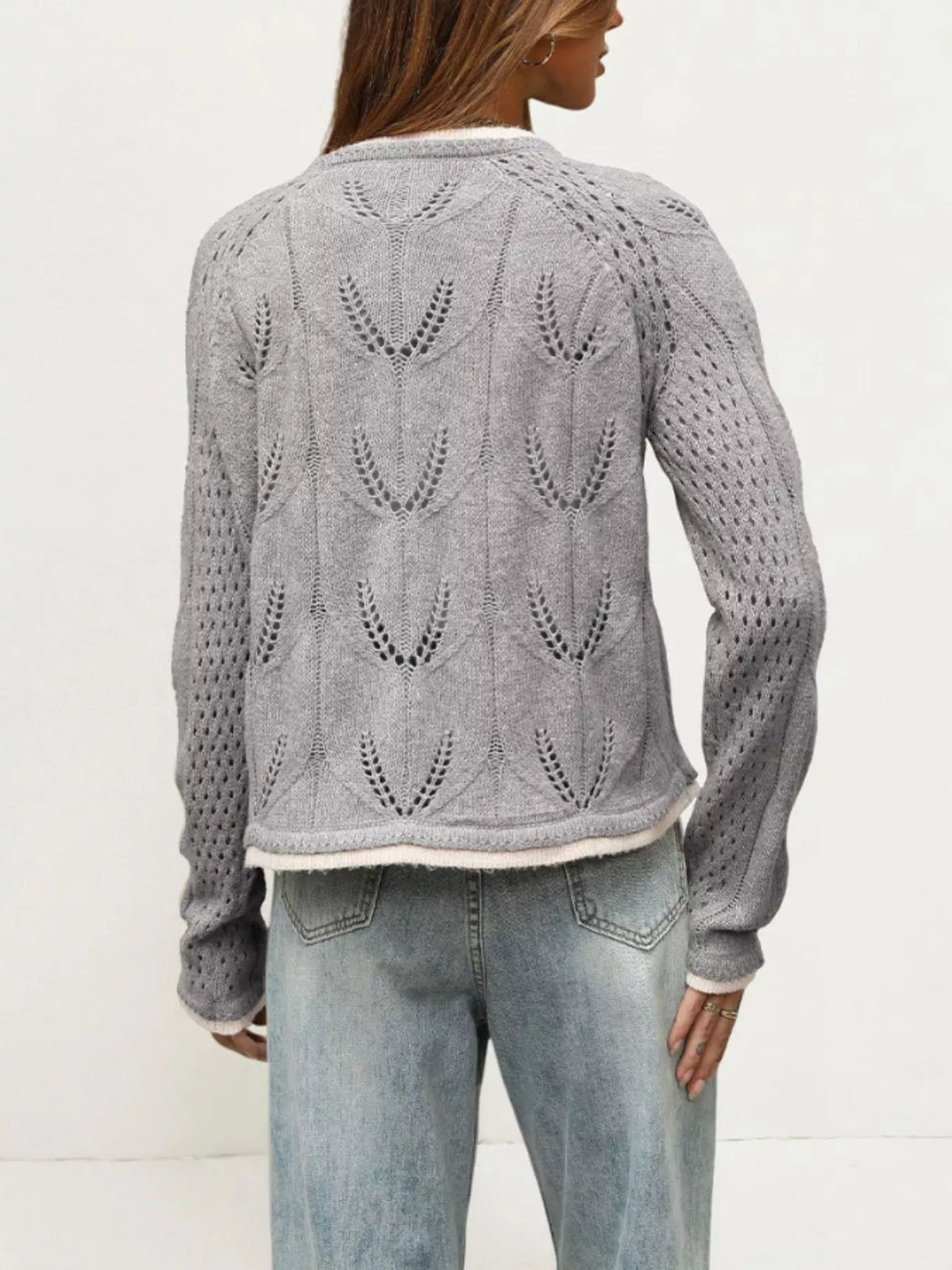 Hollow-out Knit Button-down Cardigan (9)