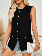 Button Down Round Neck Knit Vest (16)