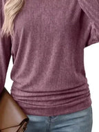 Long Sleeve Crew Neck Casual T-shirt Ruched Hem (10)