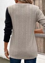 Block Ribbed Knit Decor Button T-shirt (7)