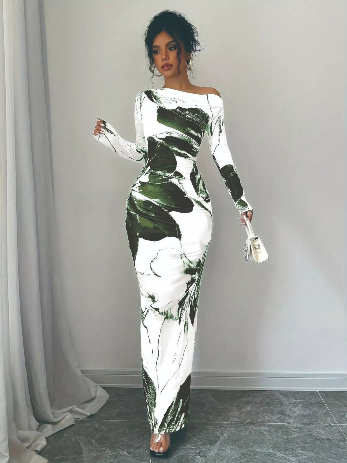 Floral Print One Shoulder Maxi Dress (34)