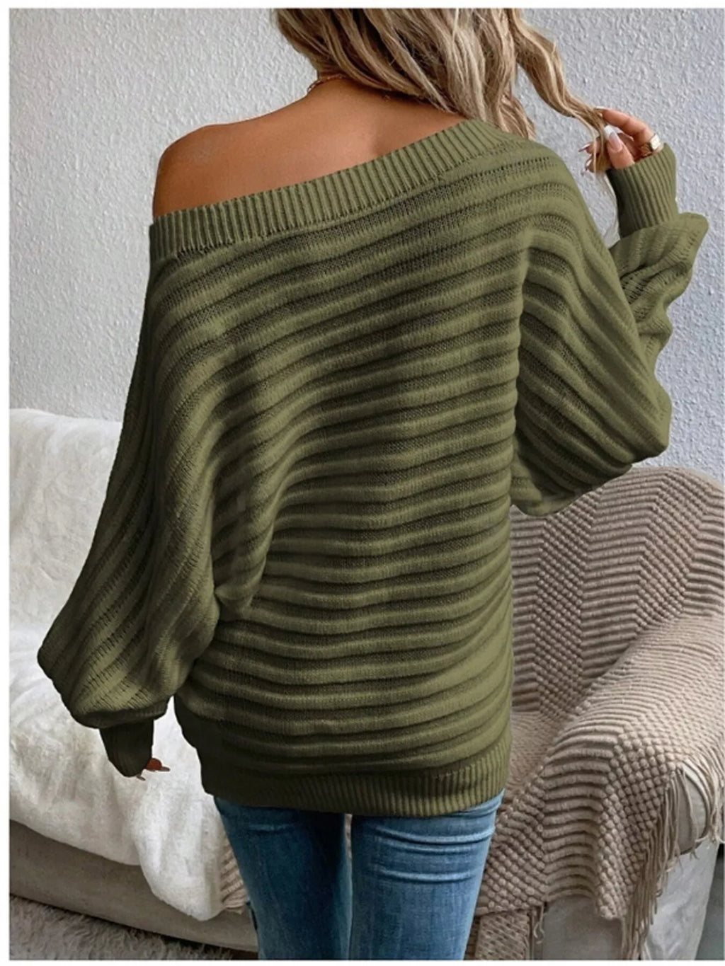 One Shoulder Ribbed Knit Sweater (7)