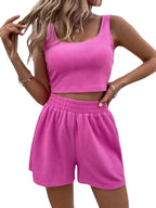 Full Size Wide Strap Tank Shorts Set Plus (6)