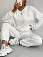 Texture Round Neck Top Pants Set