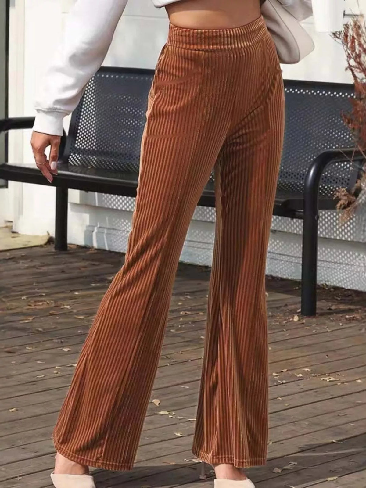 Full Size High-waisted Velvet Flare Pants Plus (3)