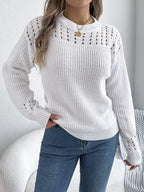 Openwork Round Neck Long Sleeve Sweater (12)