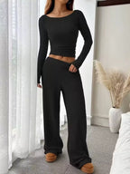 Ribbed Knit Boat Neck Top Pants Set (10)