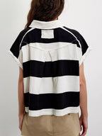 Half Button Striped Short Sleeve Cropped Polo Shirt (11)