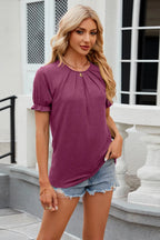 Round Neck Flounce Sleeve T-shirt (29)