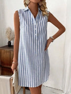 Sleeveless Striped Button Detail Shirt Dress (3)