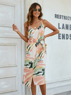 Printed Tie-waist Spaghetti Strap Dress (12)