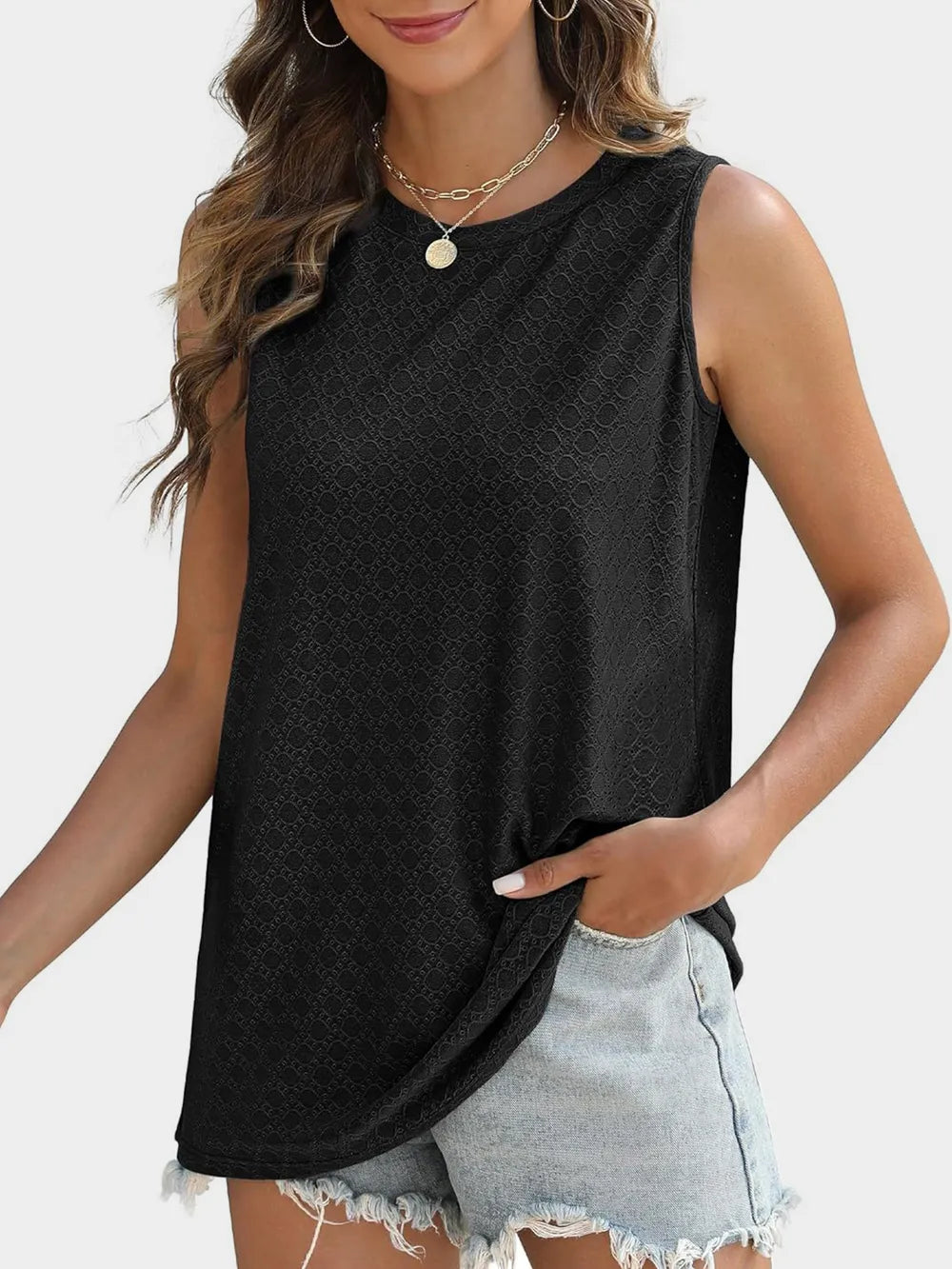 Eyelet Round Neck Tank (19)