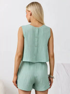 Textured Round Neck Tank Shorts Set (30)
