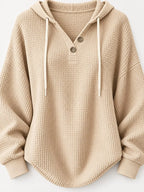 Full Size Waffle Knit Button Detail Hoodie Plus (53)