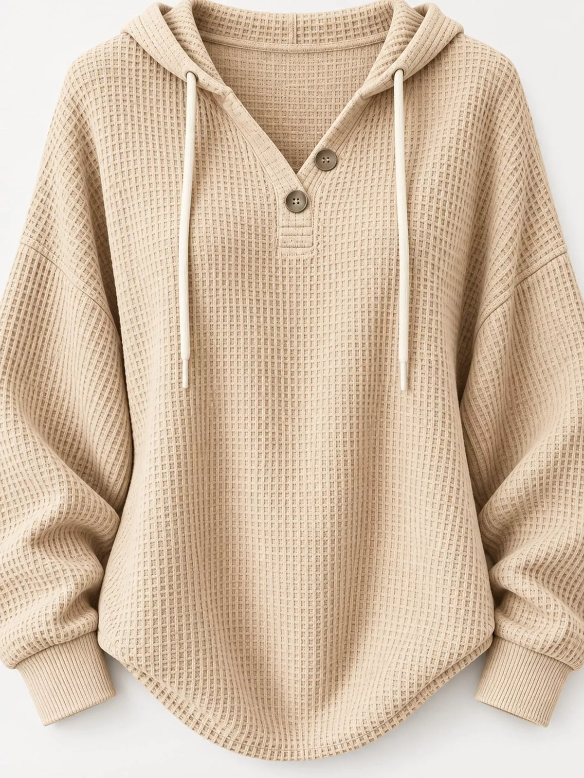 Full Size Waffle Knit Button Detail Hoodie Plus (53)