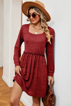 Frill Square Neck Long Sleeve Dress (8)