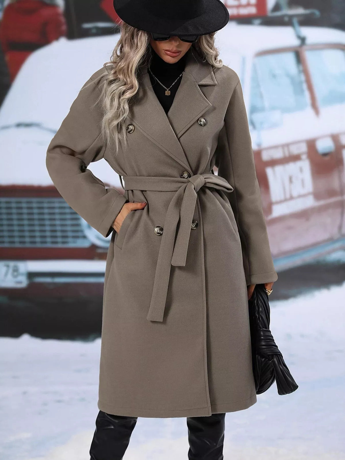 Double-breasted Lapel Collar Overcoat (10)