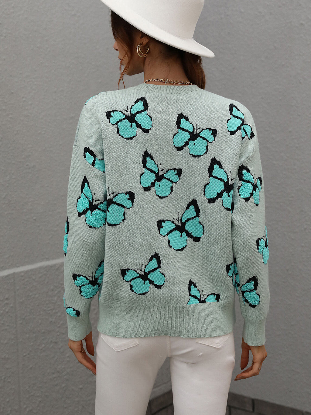Butterfly Dropped Shoulder Crewneck Sweater (11)