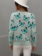 Butterfly Dropped Shoulder Crewneck Sweater (11)