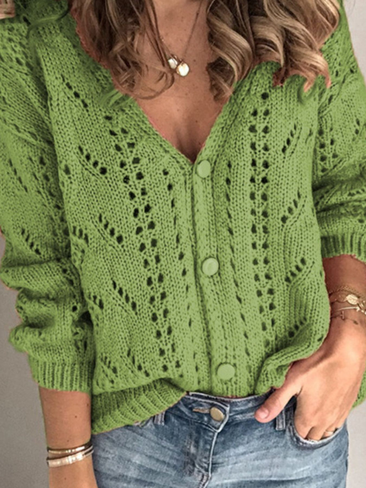 Openwork V-neck Cardigan (3)