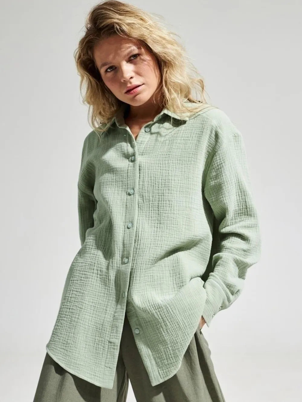 Textured Collared Neck Long Sleeve Shirt (26)