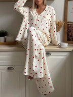 Heart Print Long Sleeve Top Pants Lounge Set (3)