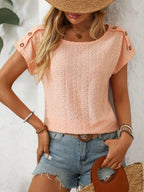 Eyelet Round Neck Short Sleeve Top (10)