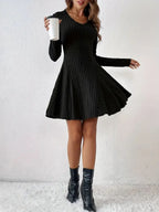 Ribbed Knit Long Sleeve A-line Dress (3)