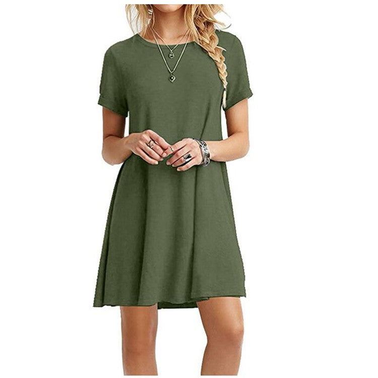 Solid Color Round Neck Short Sleeve Dress photo 3