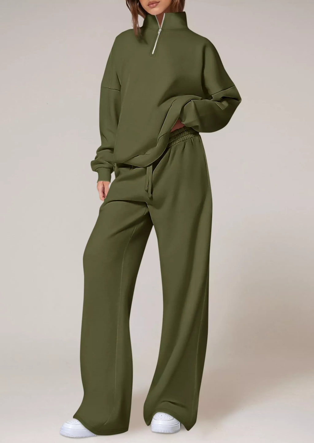 Half-zip Sweatshirt Wide-leg Sweatpants Set (21)