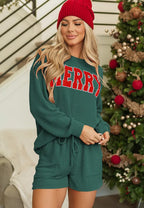 Merry Round Neck Long Sleeve Top Shorts Lounge Set (9)