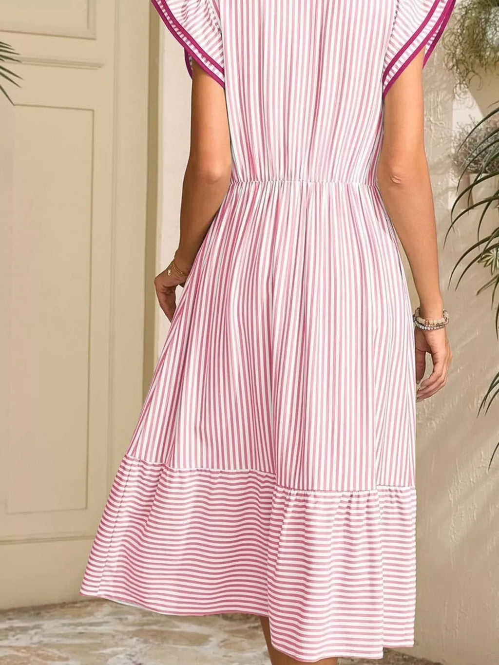 Striped Notched Ruffle Sleeve Dress (18)