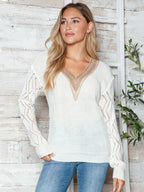 Openwork V-neck Long Sleeve Sweater (5)