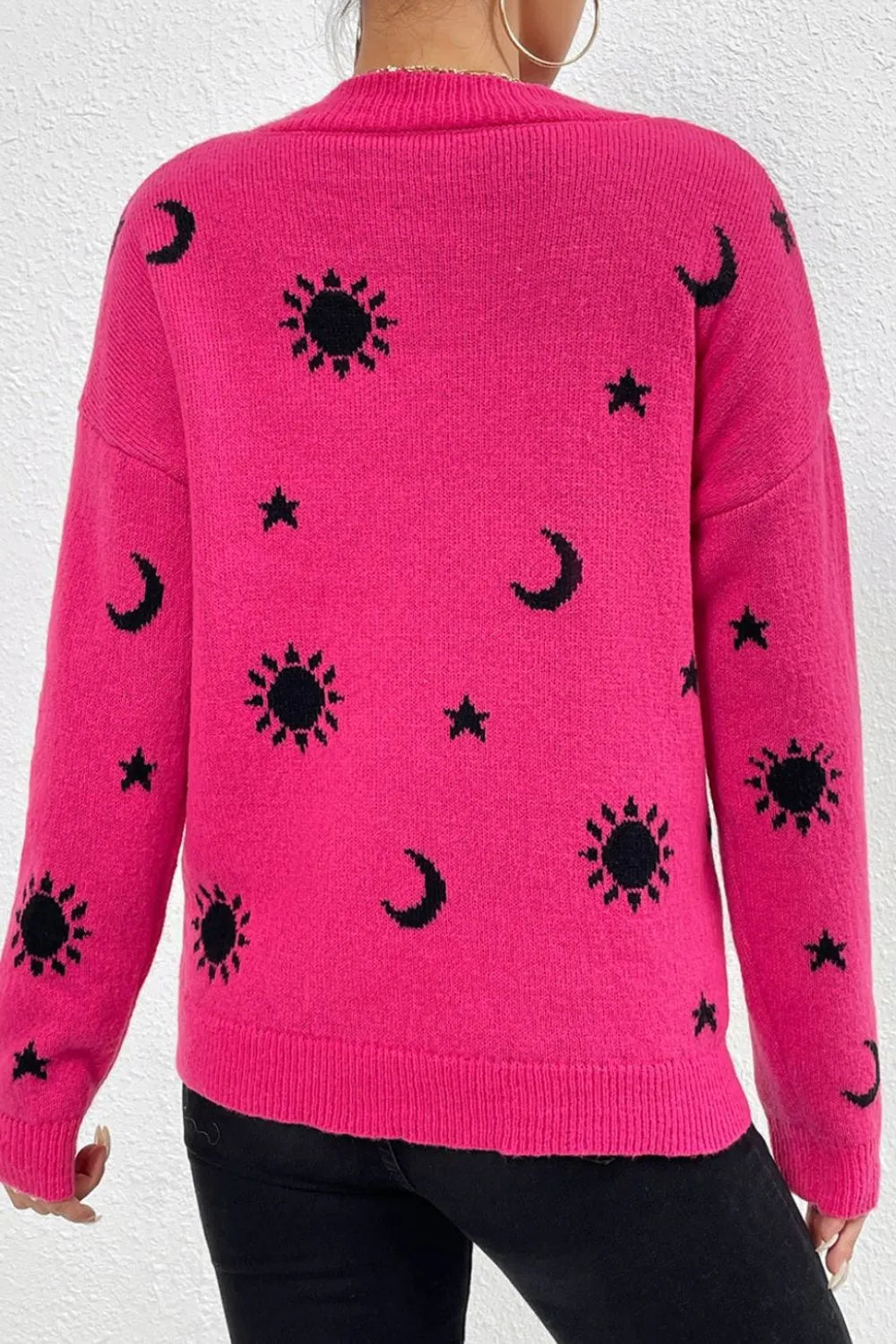 Graphic Mock Neck Dropped Shoulder Sweater (2)