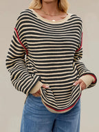 Slit Striped Oversized Sweater (7)