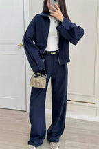 Zip-up Jacket Wide-leg Pants Set (10)