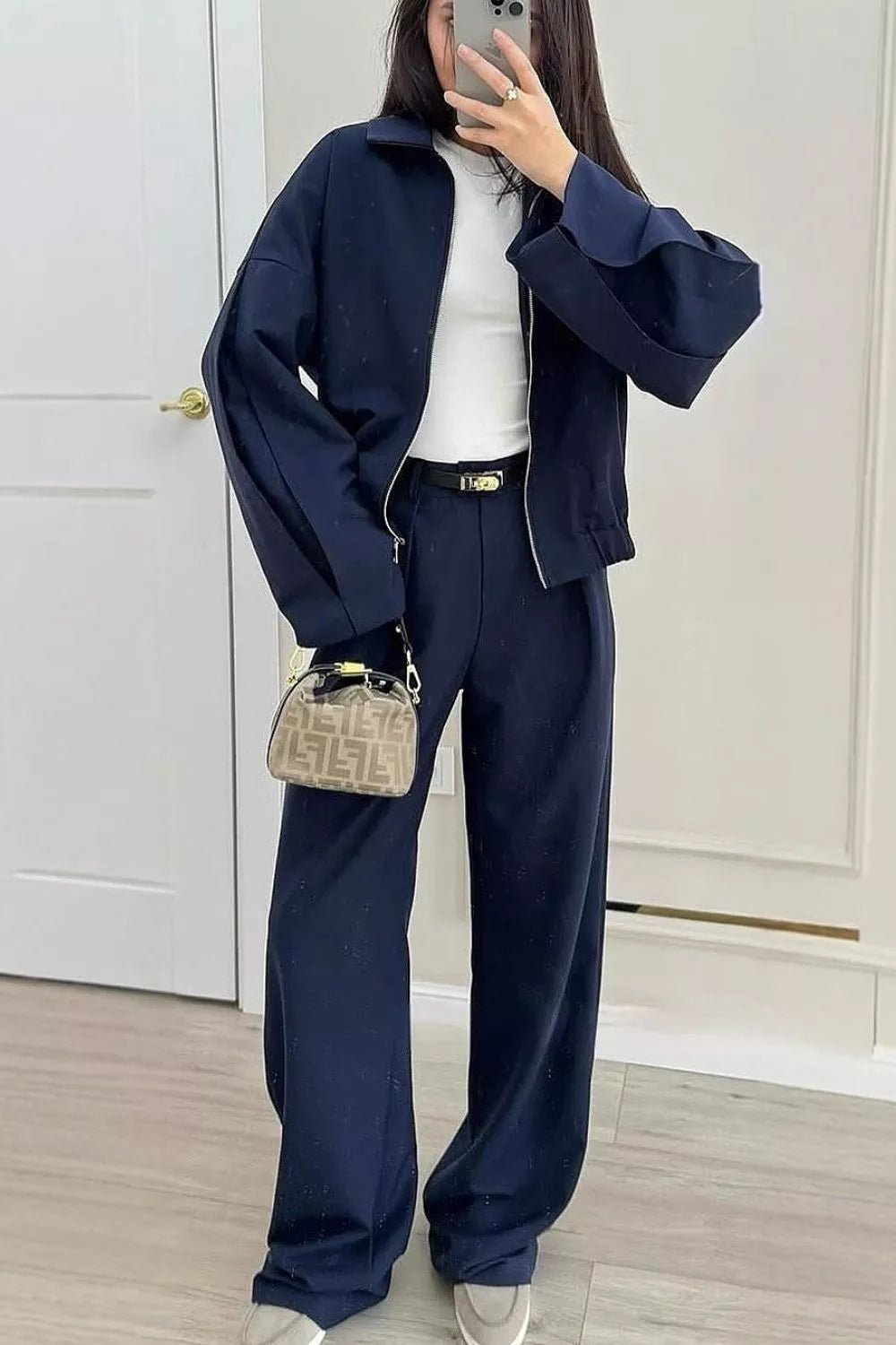 Zip-up Jacket Wide-leg Pants Set (10)
