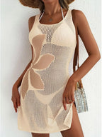 Side Slit Flower Crochet Knit Cover Up Dress (6)