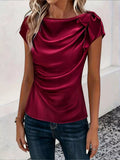 Ruched Short Sleeve Satin Top (4)