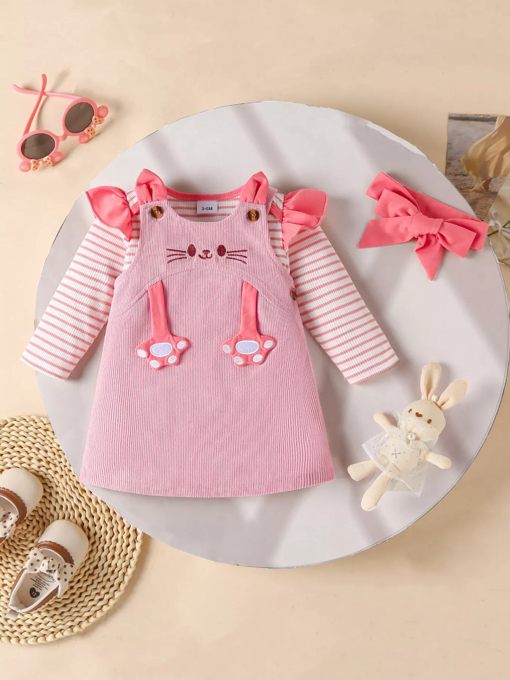 Children's Ruffled Trim Bodysuit Dress Set Headband (8)