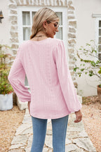 Eyelet Notched Neck Balloon Sleeve Blouse (15)