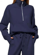 Half Zip Long Sleeve Top Pants Set (21)