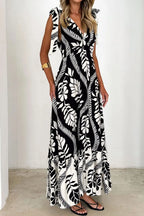 Printed V-neck Tie Shoulder Midi Cami Dress (8)