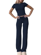 Round Neck Short Sleeve Top Pants Set (7)