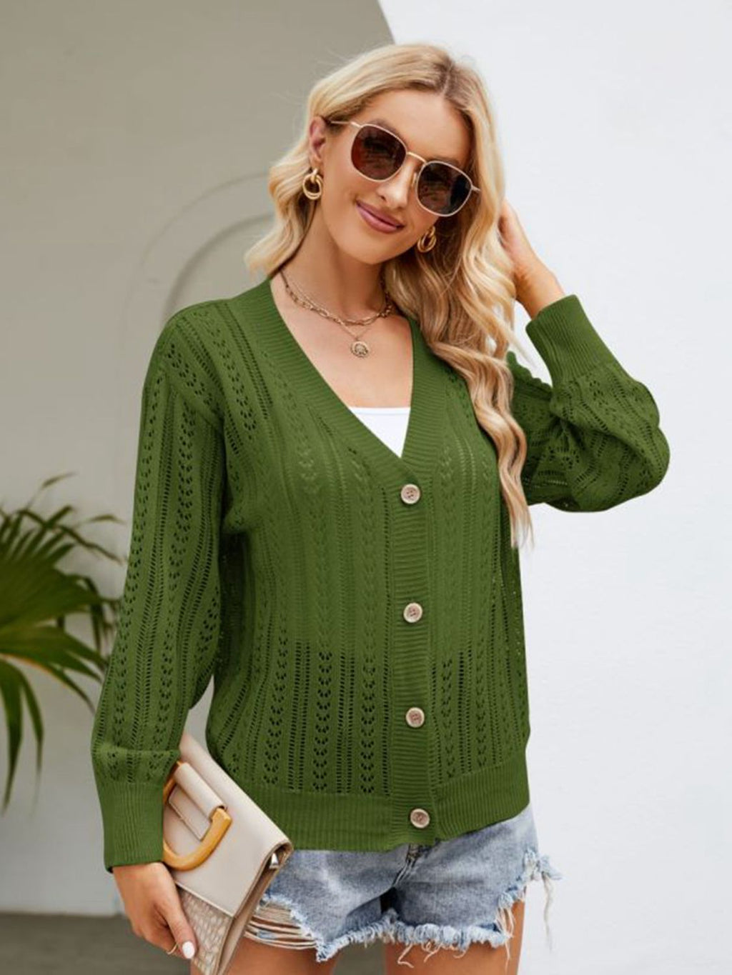 Button Down Ribbed Trim Cardigan (8)