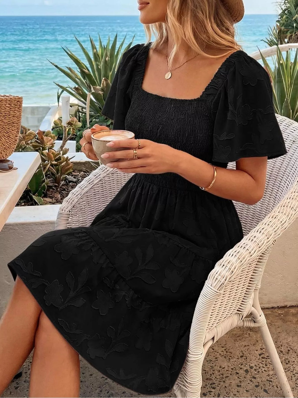 Smocked Square Neck Tiered Mini Dress (18)