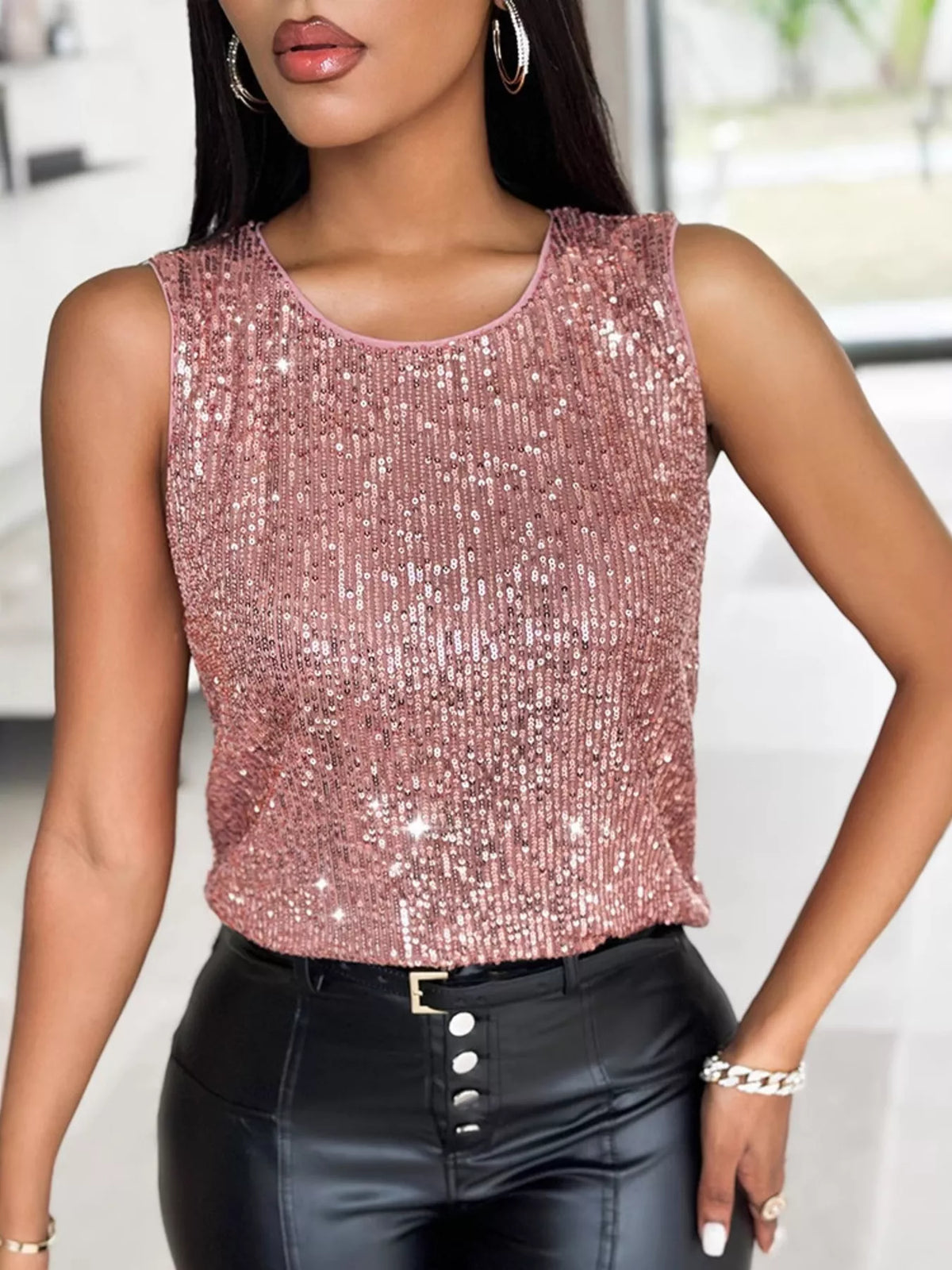 Sequin Round Neck Tank Top (9)
