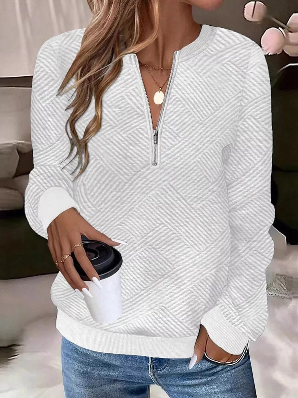 Textured Quarter-zip Sweatshirt (14)